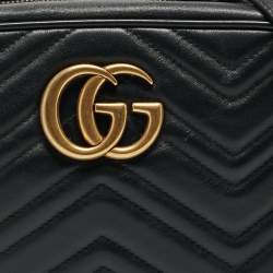 Gucci Black Matelassé Leather Small GG Marmont Shoulder Bag