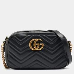 Gucci Black Matelassé Leather Small GG Marmont Shoulder Bag