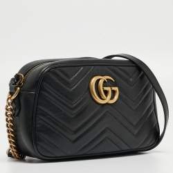 Gucci Black Matelassé Leather Small GG Marmont Shoulder Bag