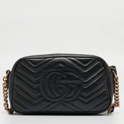Gucci Black Matelassé Leather Small GG Marmont Shoulder Bag