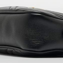 Gucci Black Matelassé Leather Small GG Marmont Shoulder Bag