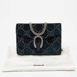 Pre Owned Gucci Teal GG Velvet and Leather Dionysus Wallet On Chain