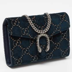 Pre Owned Gucci Teal GG Velvet and Leather Dionysus Wallet On Chain