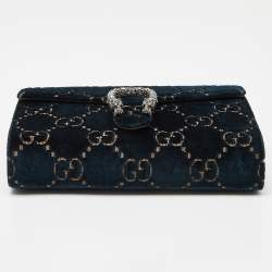 Pre Owned Gucci Teal GG Velvet and Leather Dionysus Wallet On Chain