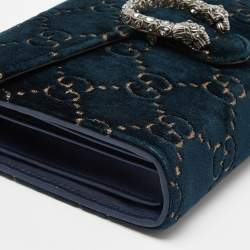 Pre Owned Gucci Teal GG Velvet and Leather Dionysus Wallet On Chain