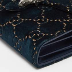 Pre Owned Gucci Teal GG Velvet and Leather Dionysus Wallet On Chain