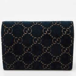 Pre Owned Gucci Teal GG Velvet and Leather Dionysus Wallet On Chain