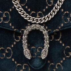 Pre Owned Gucci Teal GG Velvet and Leather Dionysus Wallet On Chain