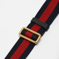 Pre Owned Gucci Black Pebbled Leather Logo Web Belt Bag