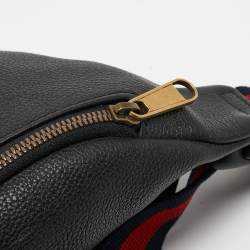 Pre Owned Gucci Black Pebbled Leather Logo Web Belt Bag
