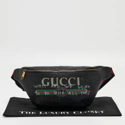 Pre Owned Gucci Black Pebbled Leather Logo Web Belt Bag