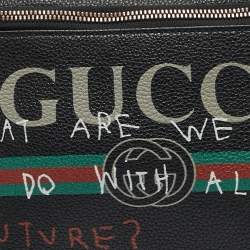 Pre Owned Gucci Black Pebbled Leather Logo Web Belt Bag