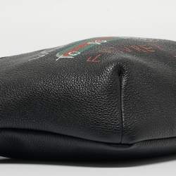 Pre Owned Gucci Black Pebbled Leather Logo Web Belt Bag