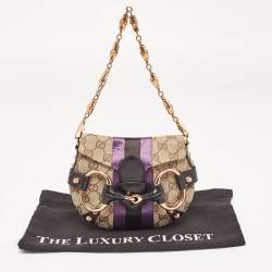 Pre Owned Gucci Tri Color GG Canvas and Leather Horsebit Chain Pochette
