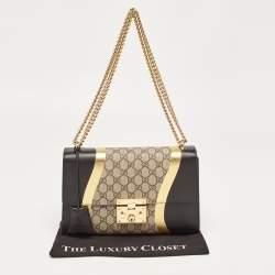 Pre Owned Gucci Tricolor GG Supreme Canvas and Leather Medium Padlock Shoulder Bag