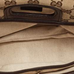 Pre Owned Gucci Beige/Brown GG Canvas and Leather Tassel New Bamboo Top Handle Bag