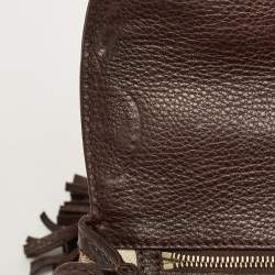 Pre Owned Gucci Beige/Brown GG Canvas and Leather Tassel New Bamboo Top Handle Bag