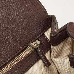 Pre Owned Gucci Beige/Brown GG Canvas and Leather Tassel New Bamboo Top Handle Bag