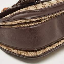 Pre Owned Gucci Beige/Brown GG Canvas and Leather Tassel New Bamboo Top Handle Bag