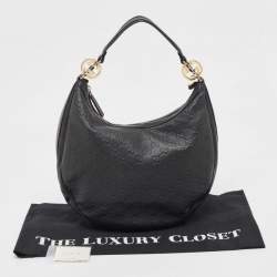 Pre Owned Gucci Black Guccissima Leather Medium GG Twins Hobo
