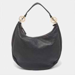 Pre Owned Gucci Black Guccissima Leather Medium GG Twins Hobo