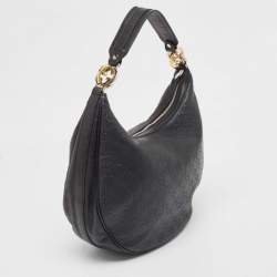 Pre Owned Gucci Black Guccissima Leather Medium GG Twins Hobo