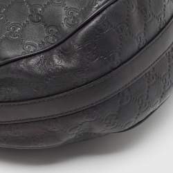Pre Owned Gucci Black Guccissima Leather Medium GG Twins Hobo
