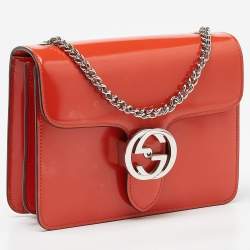 Gucci Orange Patent Leather Small Interlocking G Crossbody Bag