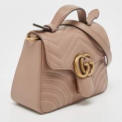 Gucci Beige Matelasse Leather Mini GG Marmont Top Handle Bag