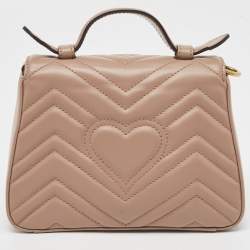 Gucci Beige Matelasse Leather Mini GG Marmont Top Handle Bag