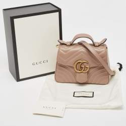 Gucci Beige Matelasse Leather Mini GG Marmont Top Handle Bag