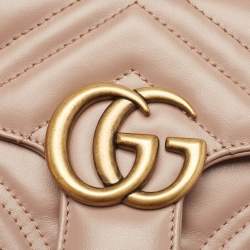 Gucci Beige Matelasse Leather Mini GG Marmont Top Handle Bag