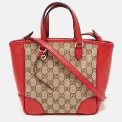 مملوكة مسبقًا Gucci Beige/Red GG Canvas and Leather Small Bree Tote