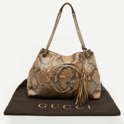 Pre Owned Gucci Beige Python Medium Chain Soho Shoulder Bag
