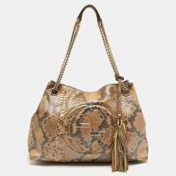 Pre Owned Gucci Beige Python Medium Chain Soho Shoulder Bag
