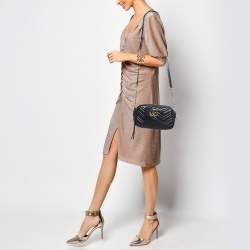 Pre Owned Gucci Black Matelassé Leather Small GG Marmont Shoulder Bag