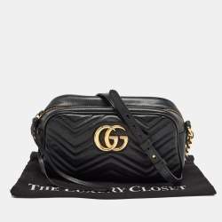 Pre Owned Gucci Black Matelassé Leather Small GG Marmont Shoulder Bag