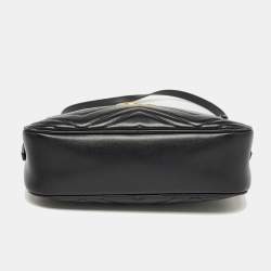 Pre Owned Gucci Black Matelassé Leather Small GG Marmont Shoulder Bag