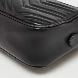 Pre Owned Gucci Black Matelassé Leather Small GG Marmont Shoulder Bag