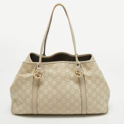 Pre Owned Gucci Beige Guccisima Leather Medium GG Twins Tote
