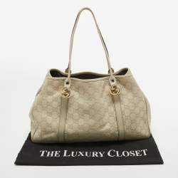 Pre Owned Gucci Beige Guccisima Leather Medium GG Twins Tote