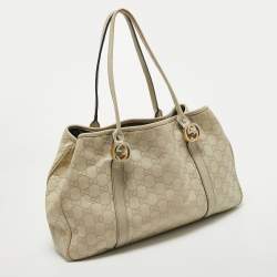 Pre Owned Gucci Beige Guccisima Leather Medium GG Twins Tote