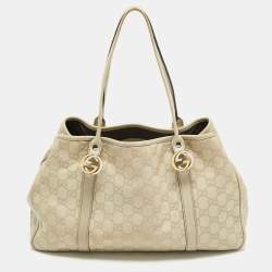 Pre Owned Gucci Beige Guccisima Leather Medium GG Twins Tote