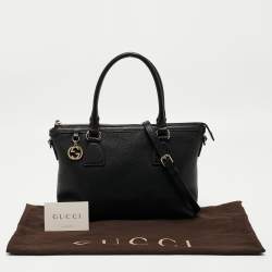 Pre Owned Gucci Black Leather GG Charm Tote