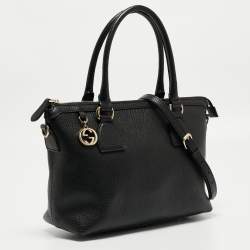 Pre Owned Gucci Black Leather GG Charm Tote