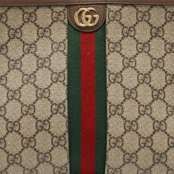 Pre Owned Gucci Brown/Beige GG Supreme and Leather Ophidia Pouch