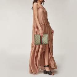 Pre Owned Gucci Brown/Beige GG Supreme and Leather Ophidia Pouch