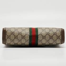 Pre Owned Gucci Brown/Beige GG Supreme and Leather Ophidia Pouch