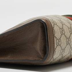 Pre Owned Gucci Brown/Beige GG Supreme and Leather Ophidia Pouch