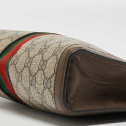 Pre Owned Gucci Brown/Beige GG Supreme and Leather Ophidia Pouch